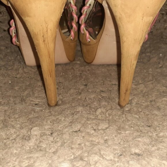 Vintage BRIAN ATWOOD-BITCHIN-Tan Nubuck/Pink Laces-Corset Style-Stilettos-Sz 37 - Picture 6 of 8